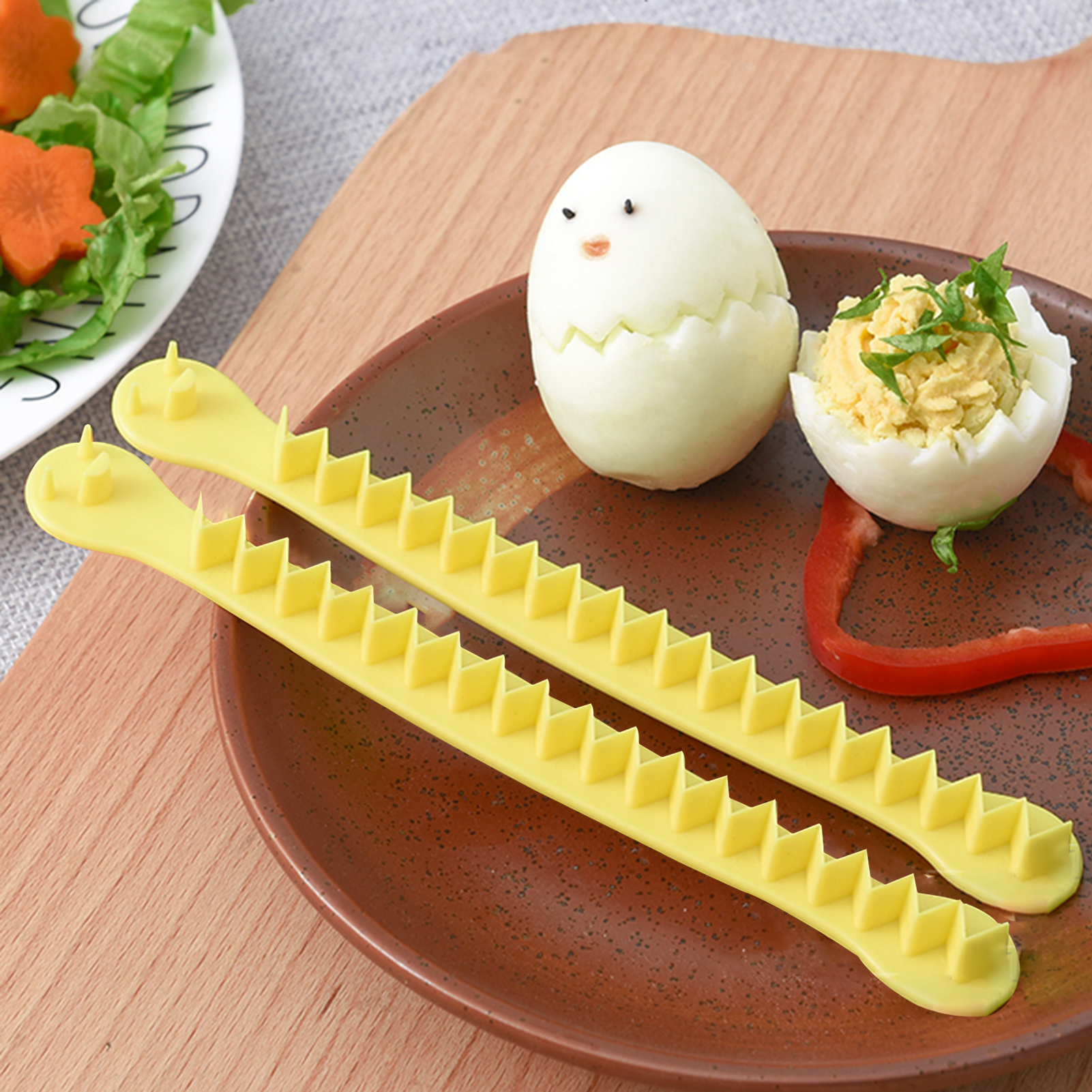 Sanwood Egg Slicer 2pcs Lace Boiled Egg Cutter Smile Face Cutting Slicer DIY Mold Kitchen Accessory, Size: One size, Yellow